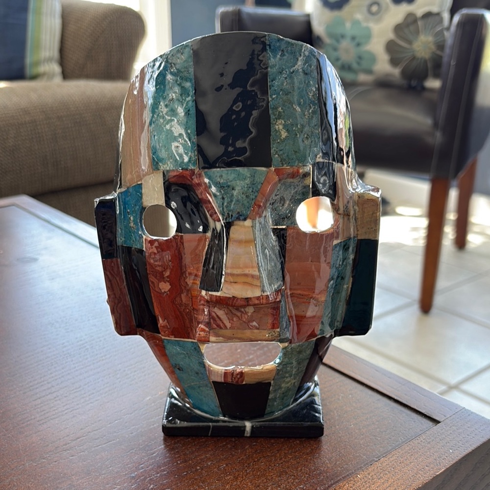 Mask, Aztec or Mayan mosaic mask sculpture